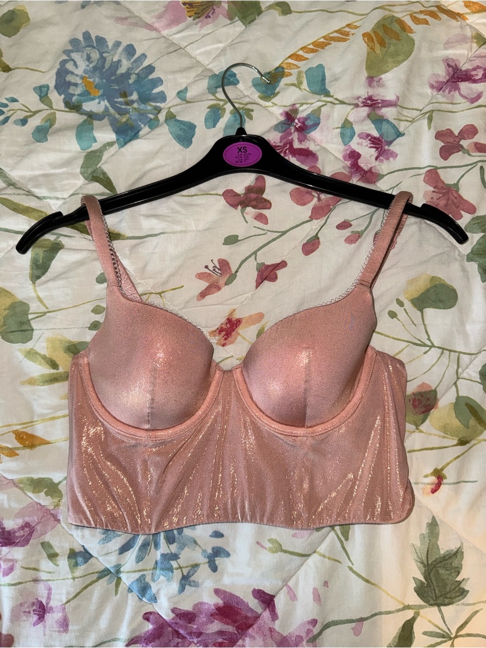 Victoria’s Secret Shimmer Longline Bustier Bra Top Pink XS